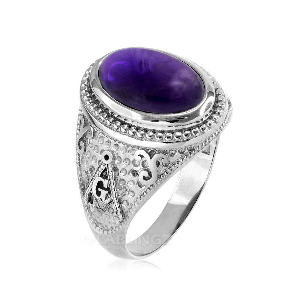 Sterling Silver Masonic Ring Purple Amethyst February Birthstone Karma Blingz