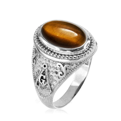 Sterling Silver Masonic Ring with Tiger Eye Gemstone Karma Blingz