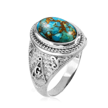 Sterling Silver Masonic Ring with Blue Copper Turquoise Karma Blingz