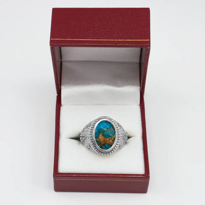 Sterling Silver Masonic Ring with Blue Copper Turquoise Karma Blingz