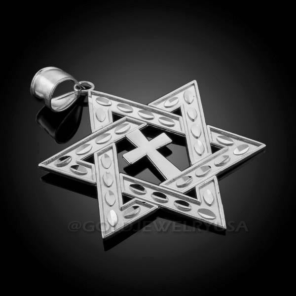 Sterling Silver Judaic Christian Star of David Cross Pendant Karma Blingz