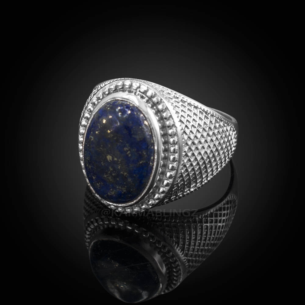 Sterling Silver Lapis Lazuli Gemstone Statement Ring Karma Blingz