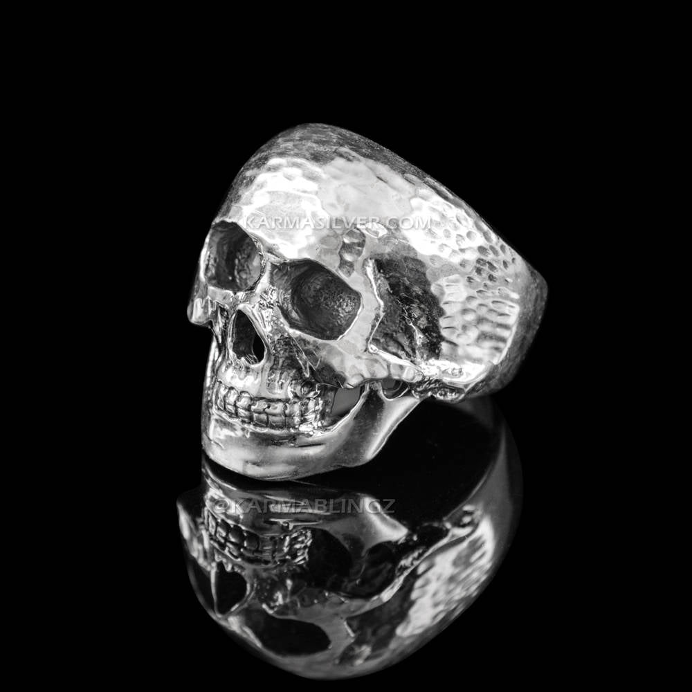 Sterling Silver Large Skull Head Mens Biker Statement Ring Karma Blingz