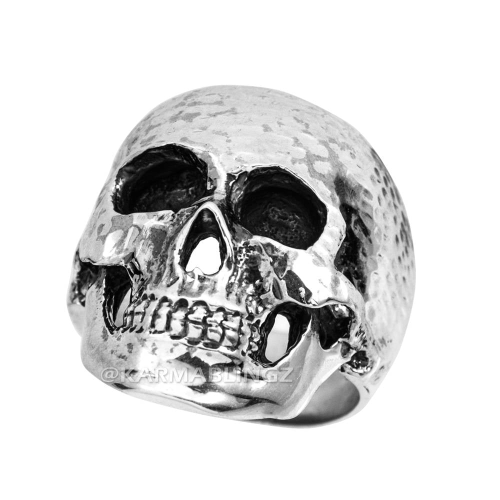 Sterling Silver Large Skull Head Mens Biker Statement Ring Karma Blingz