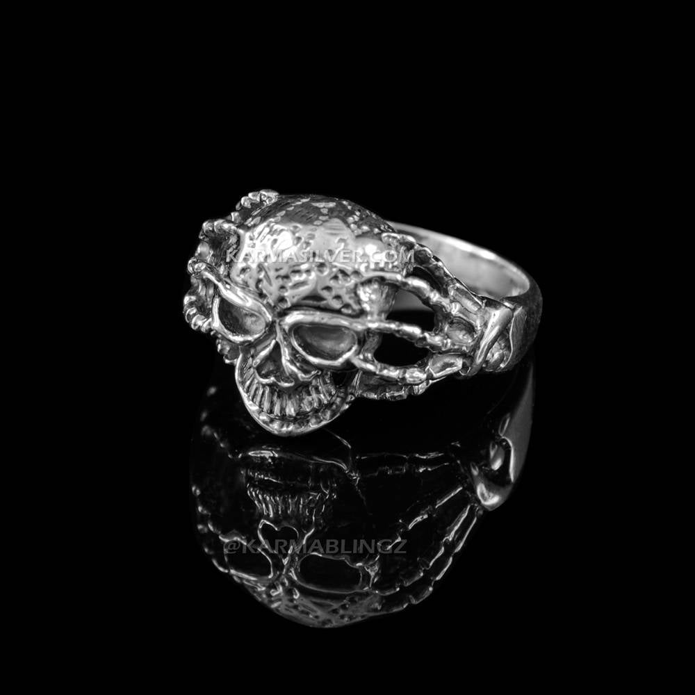Sterling Silver Skeletal Hands Gothic Skull Claw Midsize Ring Karma Blingz