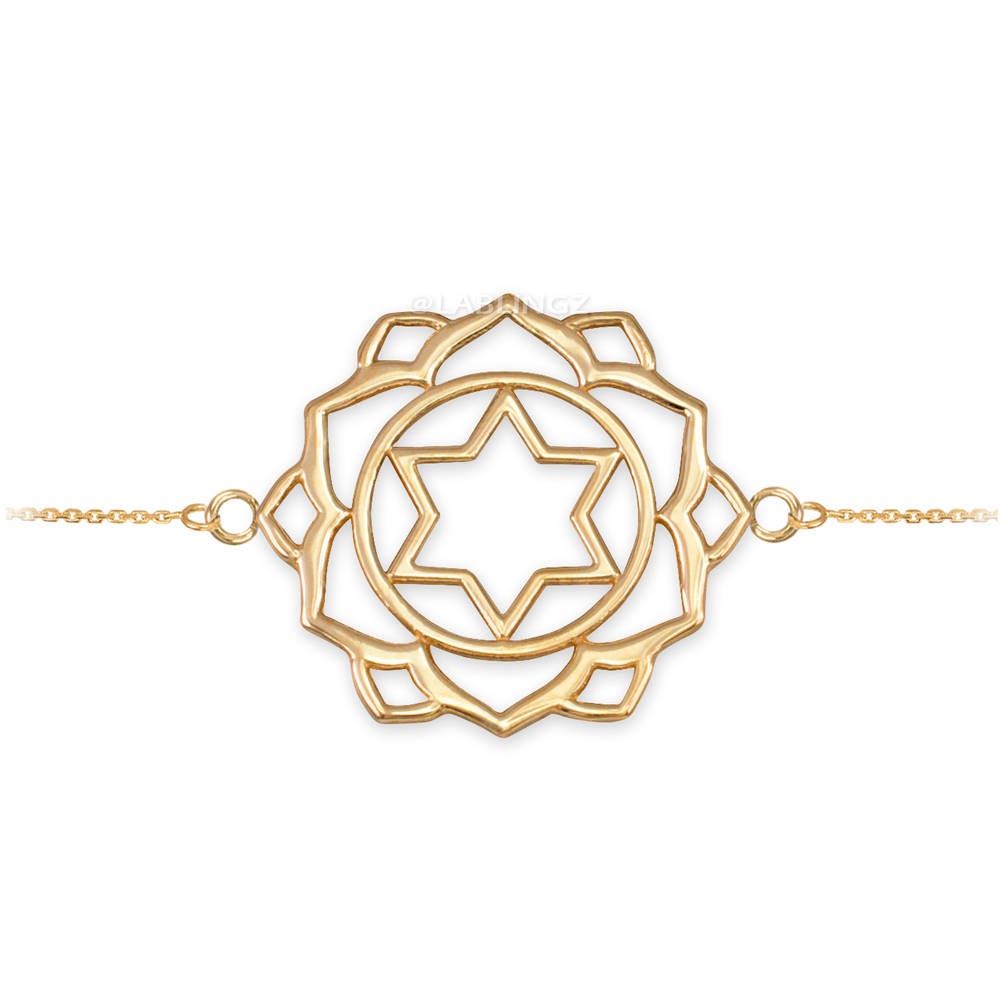 14K Gold Anahata (Love) Chakra Yoga Lotus Bracelet (yellow, white, rose gold) Karma Blingz