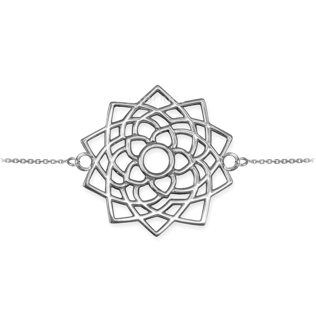 Sterling Silver Sahasrara (Unity) Chakra White Lotus Yoga Bracelet Karma Blingz