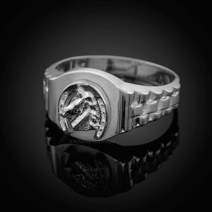 Sterling Silver Lucky Horseshoe Mens Good Luck Ring Karma Blingz