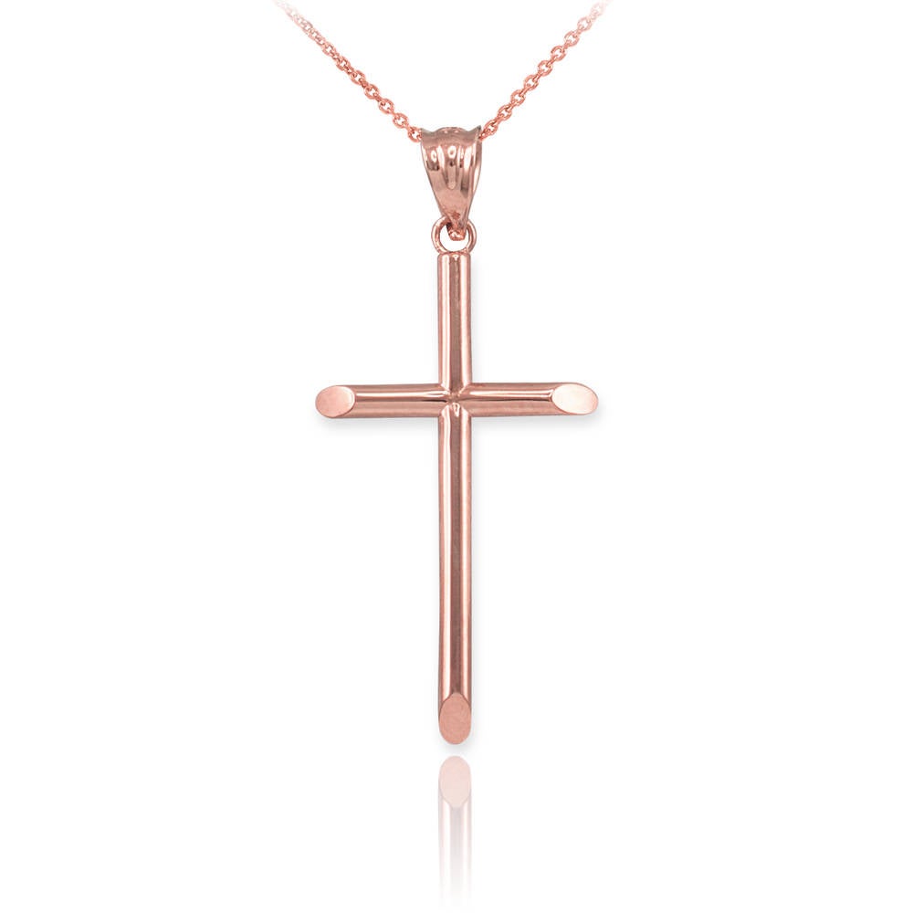 10K Rose Gold Plain Tube Cross Charm Necklace ( S/M/L) Karma Blingz