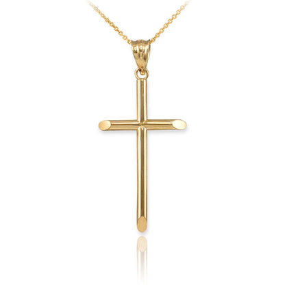 14K Yellow Gold Plain Tube Cross Charm Necklace (3 sizes: S/M/L) Karma Blingz