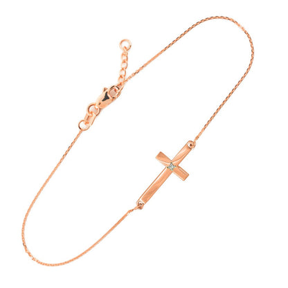14K Solid Gold Diamond Cross Bracelet (yellow, white, rose gold) Karma Blingz