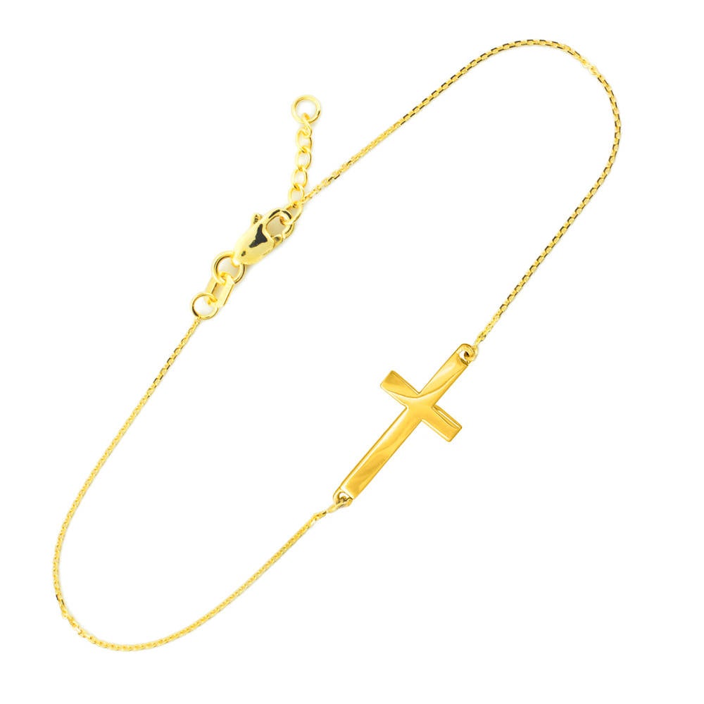 14K Solid Gold Sideways Cross Bracelet (yellow, white, rose gold) Karma Blingz