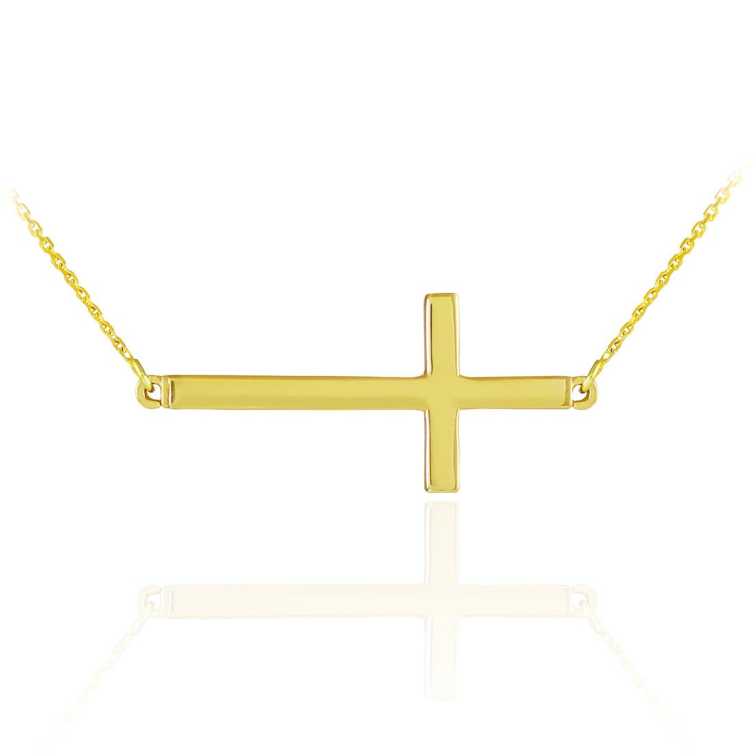 14K Solid Gold Sideways Cross Necklace (yellow, white, rose gold) Karma Blingz