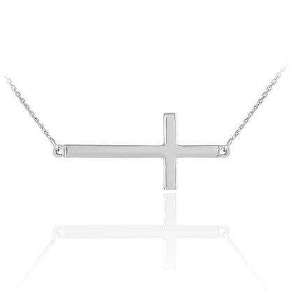 14K Solid Gold Sideways Cross Necklace (yellow, white, rose gold) Karma Blingz