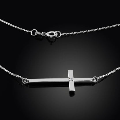 14K Solid Gold Diamond Sideways Cross Necklace (yellow, white, rose gold) Karma Blingz