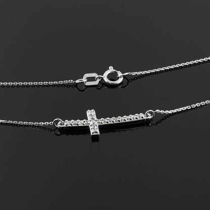 14K Gold Curved Mini Sideways Cross Diamond Necklace (yellow, white, rose gold) Karma Blingz