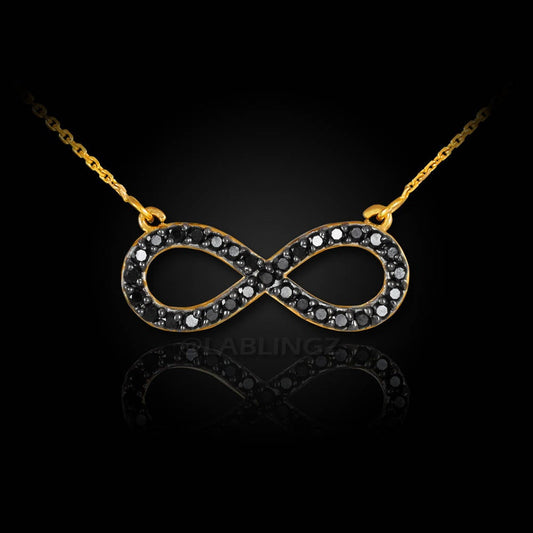 14K Gold Infinity Black Diamond Necklace (yellow, white, rose gold) Karma Blingz