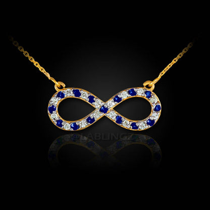 14K Gold Diamond and Sapphire Infinity Necklace (yellow, white, rose gold) Karma Blingz