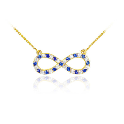 14K Gold Diamond and Sapphire Infinity Necklace (yellow, white, rose gold) Karma Blingz
