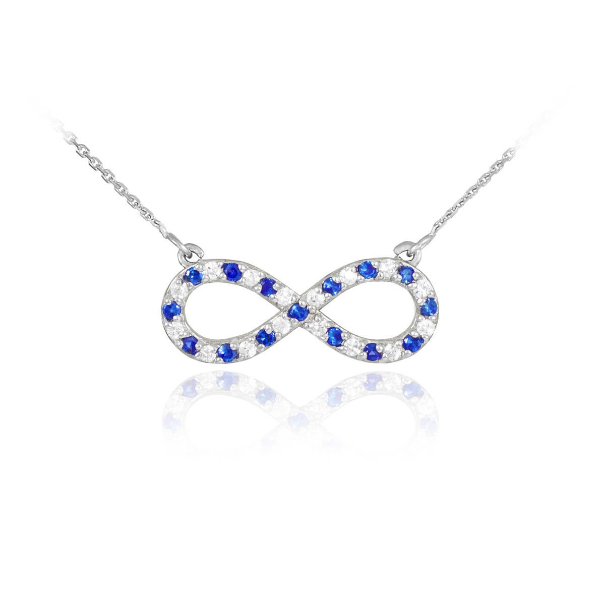 14K Gold Diamond and Sapphire Infinity Necklace (yellow, white, rose gold) Karma Blingz