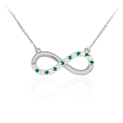 14K Polished Gold Emerald and Diamond Infinity Necklace (yellow, white, rose gold) Karma Blingz