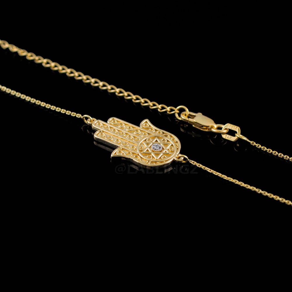 14K Gold Diamond Hamsa Judaic Star of David Bracelet (yellow, white, rose gold) Karma Blingz