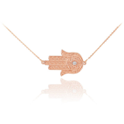 14K Gold Sideways Hamsa Star of David Diamond Necklace (yellow, white, rose gold) Karma Blingz