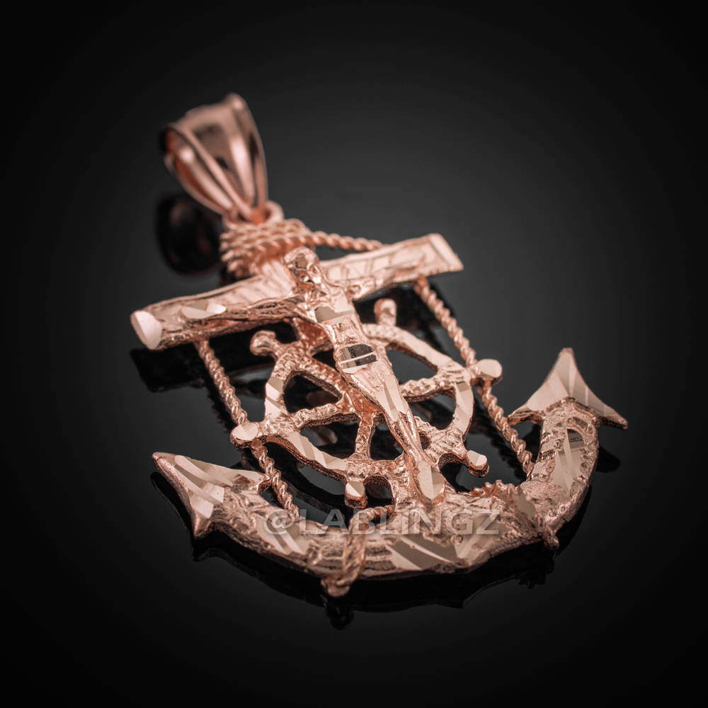 Solid Gold Mariner Anchor Mens Midsize Crucifix Cross Pendant (yellow, white, rose gold, 10k, 14k) Karma Blingz