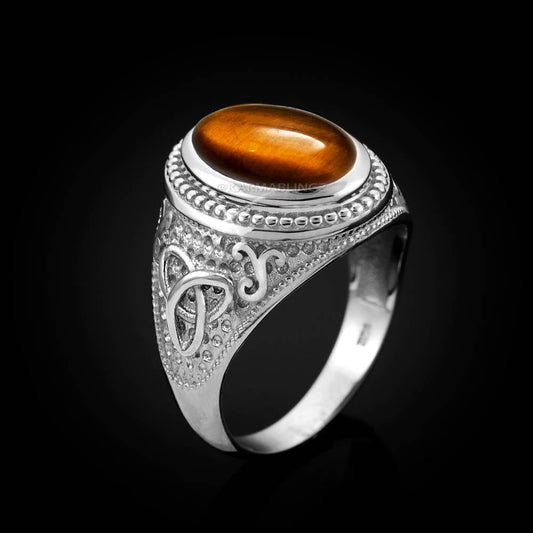 Sterling Silver Celtic Tiger Eye Gemstone Statement Ring Karma Blingz