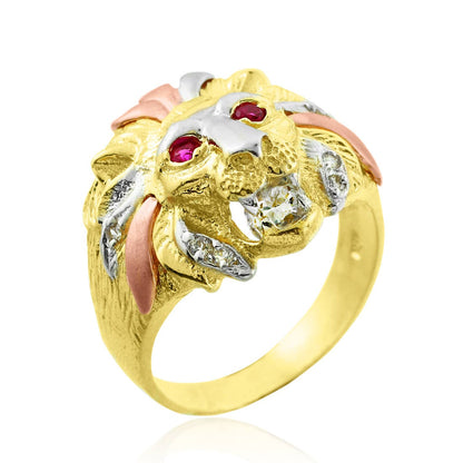 Multi-tone Gold Lion Head CZ Ring (10k, 14k) Karma Blingz