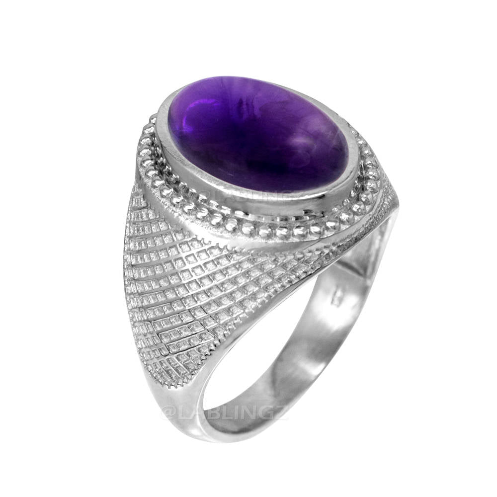 Sterling Silver Purple Amethyst Cabochon February Birthstone Ring Karma Blingz