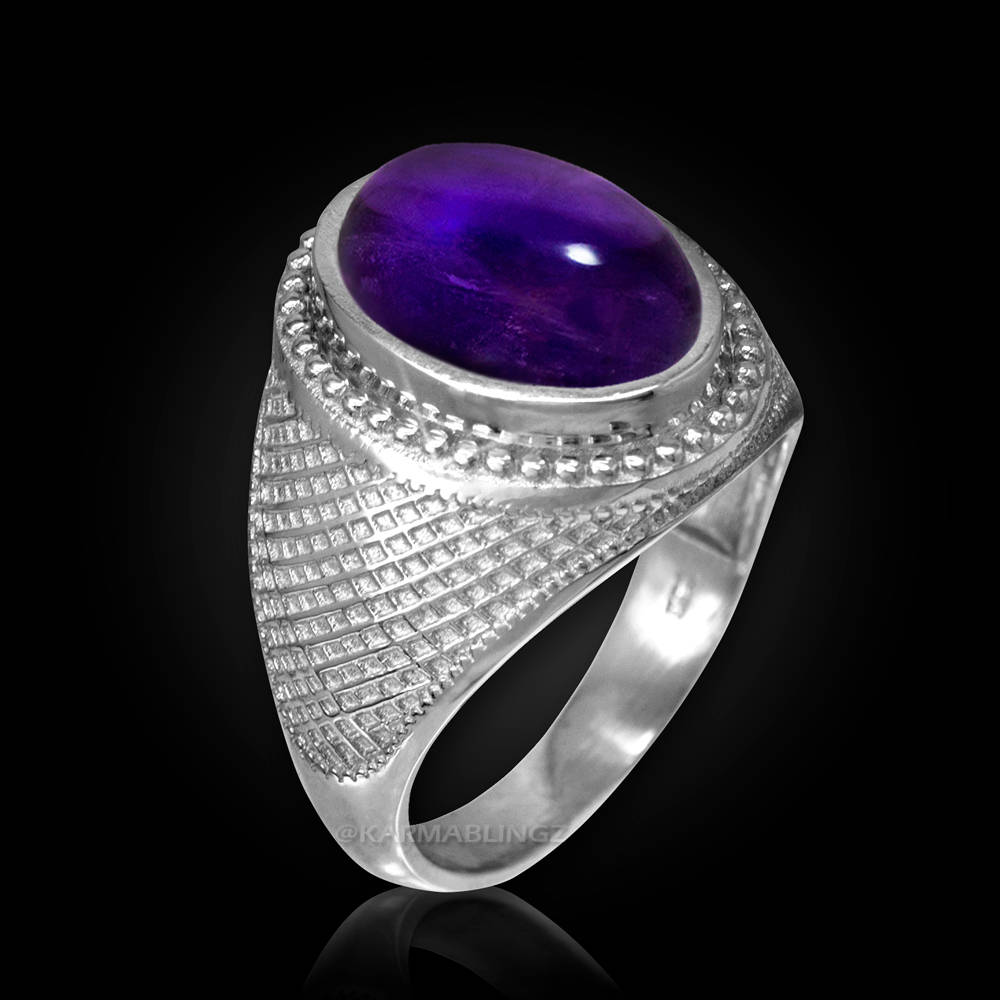 Sterling Silver Purple Amethyst Cabochon February Birthstone Ring Karma Blingz