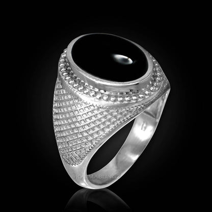Sterling Silver Black Onyx Mens Statement Ring Karma Blingz