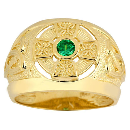 Yellow Gold Mens Celtic Green CZ Statement Ring (10K, 14K) Karma Blingz