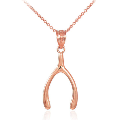 Polished Gold Wishbone Pendant Necklace (10k, 14k, yellow, white, rose gold) Karma Blingz