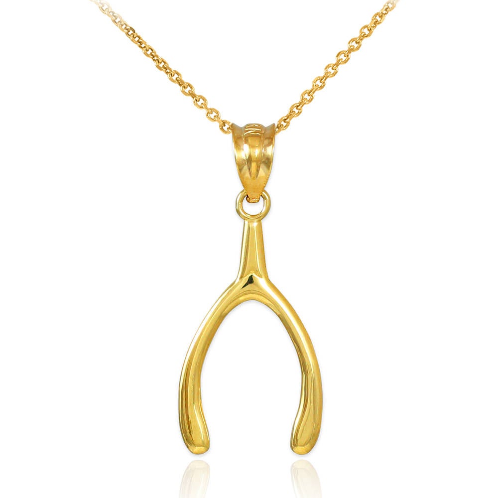 Polished Gold Wishbone Pendant Necklace (10k, 14k, yellow, white, rose gold) Karma Blingz