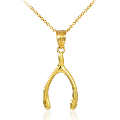 Polished Gold Wishbone Pendant Necklace (10k, 14k, yellow, white, rose gold) Karma Blingz