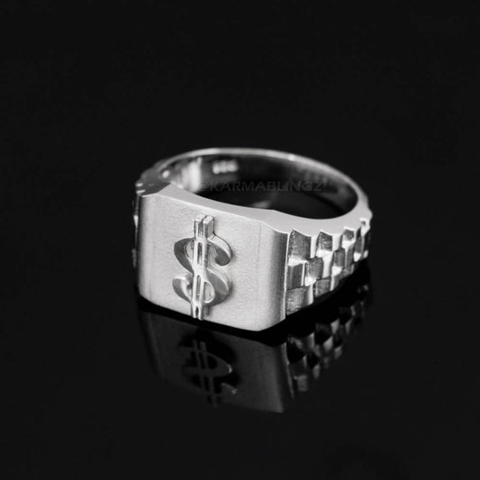 Sterling Silver Cash Money rolex style Dollar Sign Ring Karma Blingz