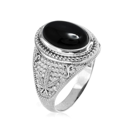 Sterling Silver Marijuana Weed Black Onyx Gemstone Ring Karma Blingz
