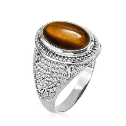 Sterling Silver Marijuana Weed Tiger Eye Statement Ring Karma Blingz