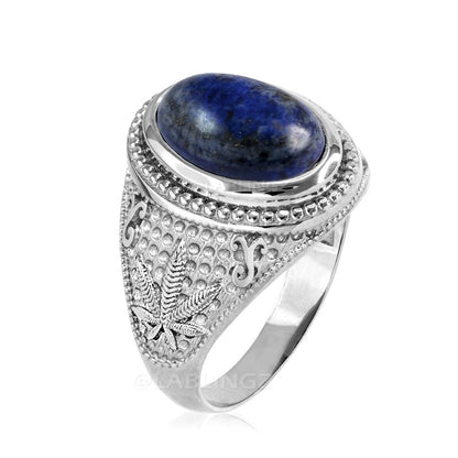 Sterling Silver Marijuana Weed Lapis Lazuli Gemstone Ring Karma Blingz