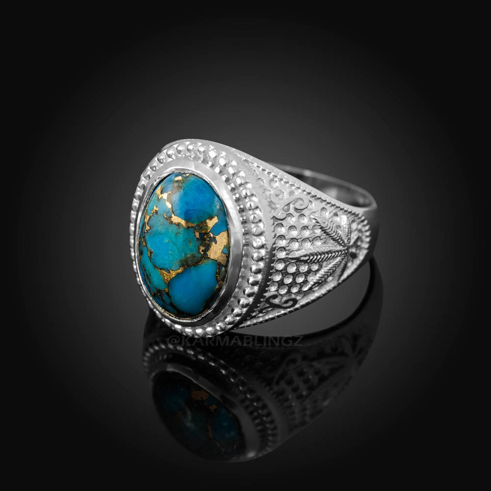 Sterling Silver Blue Copper Turquoise Marijuana Ring Karma Blingz