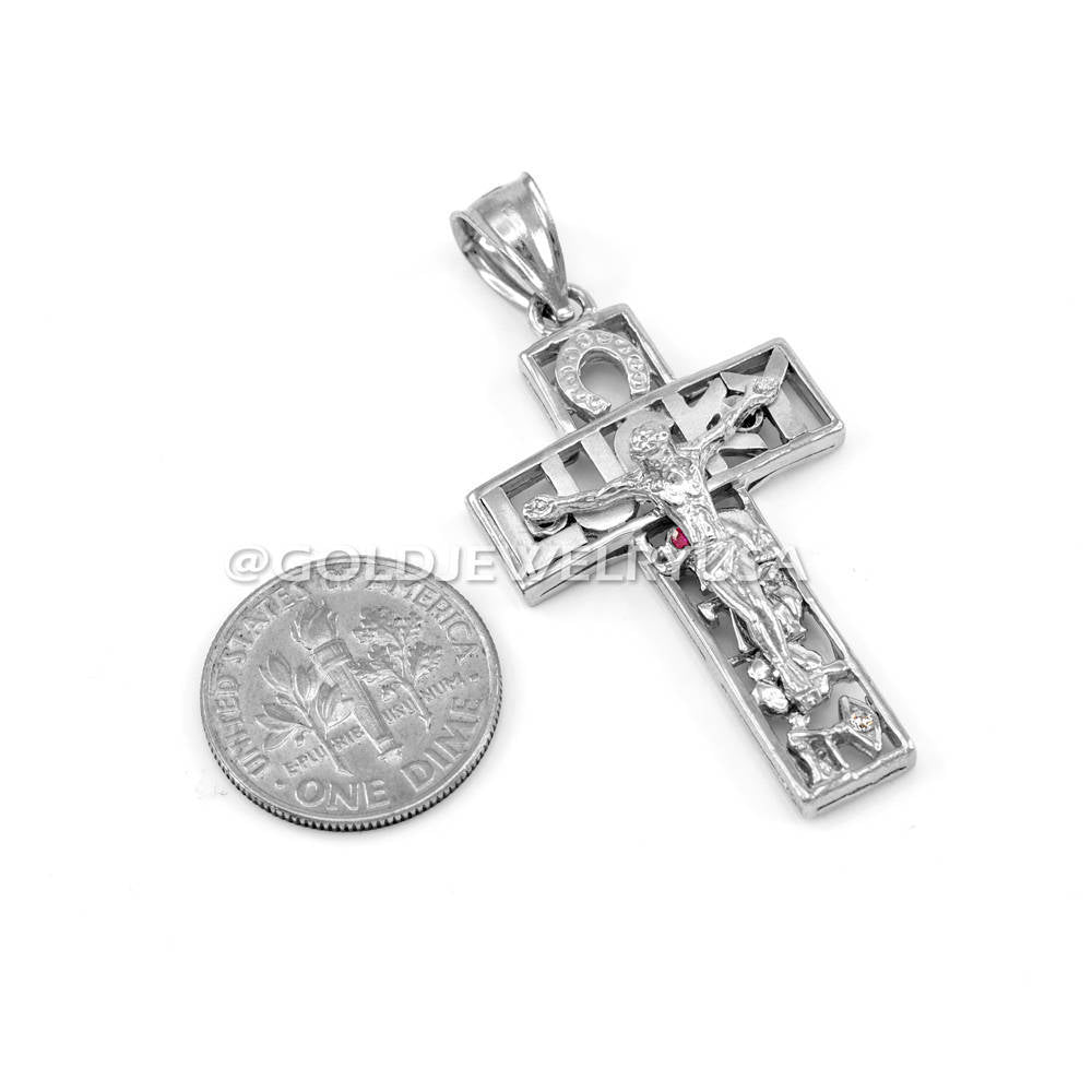 Sterling Silver Lucky Charm Crucifix Cross CZ Pendant Karma Blingz