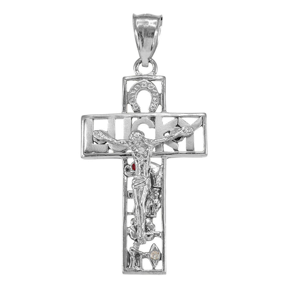 Sterling Silver Lucky Charm Crucifix Cross CZ Pendant Karma Blingz