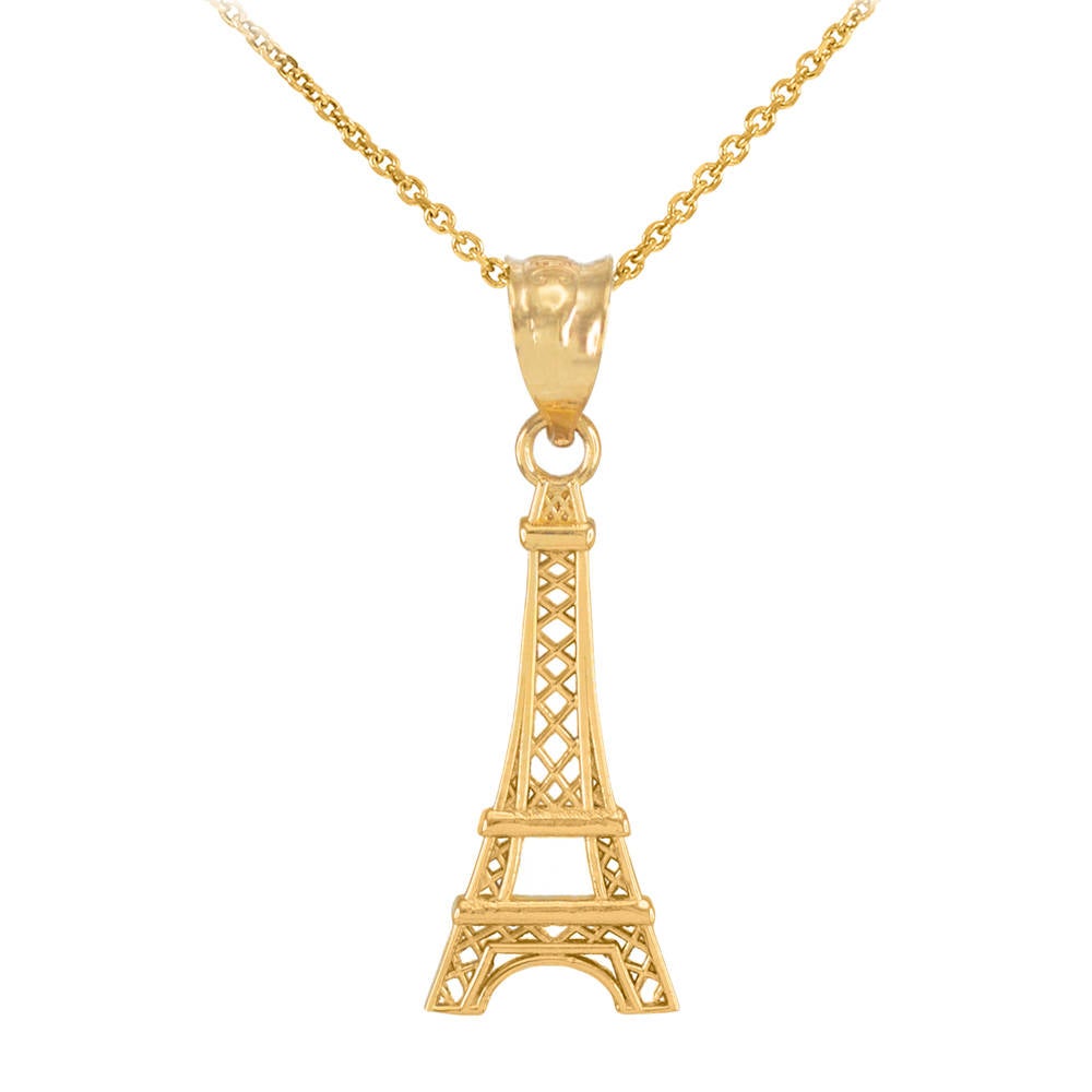 Gold Paris Eiffel Tower Charm Necklace (yellow, white, rose gold, 10k, 14k) Karma Blingz