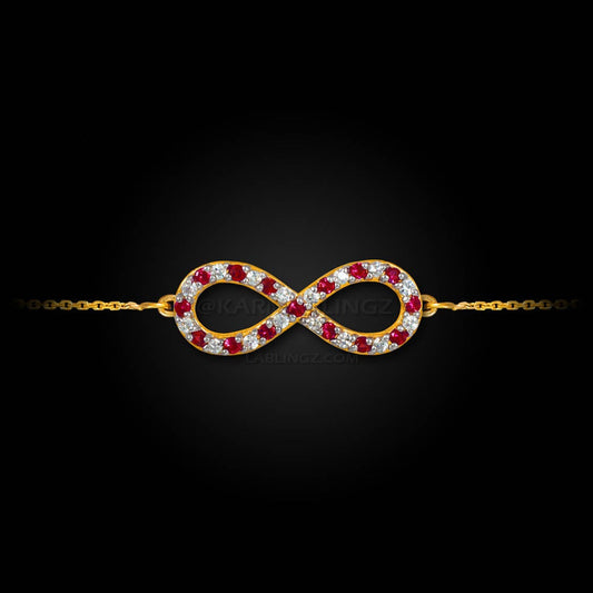 14K Gold Diamond and Ruby Infinity Bracelet (yellow, white, rose gold) Karma Blingz