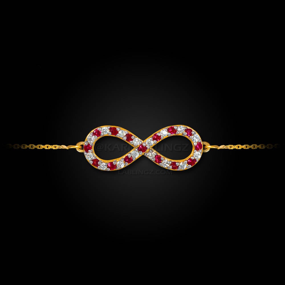 14K Gold Diamond and Ruby Infinity Bracelet (yellow, white, rose gold) Karma Blingz