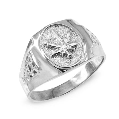 Sterling Silver Marijuana Weed Leaf Mens Nugget Ring Karma Blingz