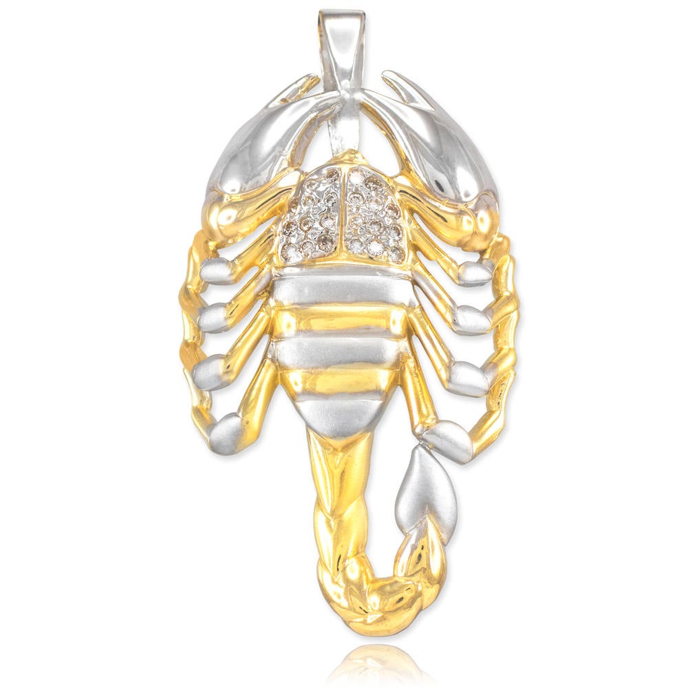 Gold Scorpion CZ Pave Mens Large Pendant (2-tone, white, 10k, 14k) Karma Blingz