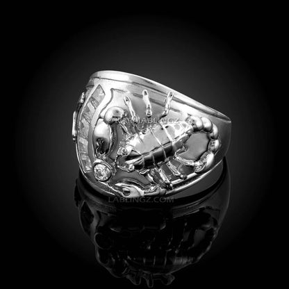 Mens Sterling Silver Scorpion CZ Statement White Eagle Ring Karma Blingz